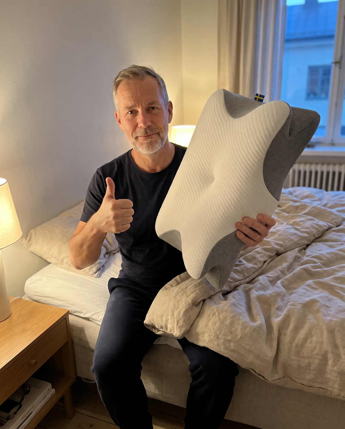 Kvinna sover på sidan på SleepEase sovkudde