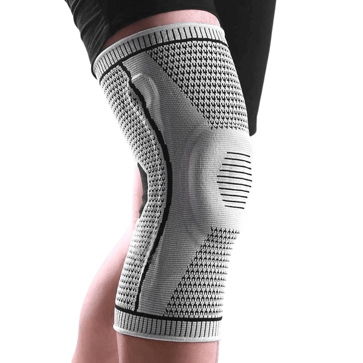 Knäskydd med sidofjädrar och silikonstöd för patella
